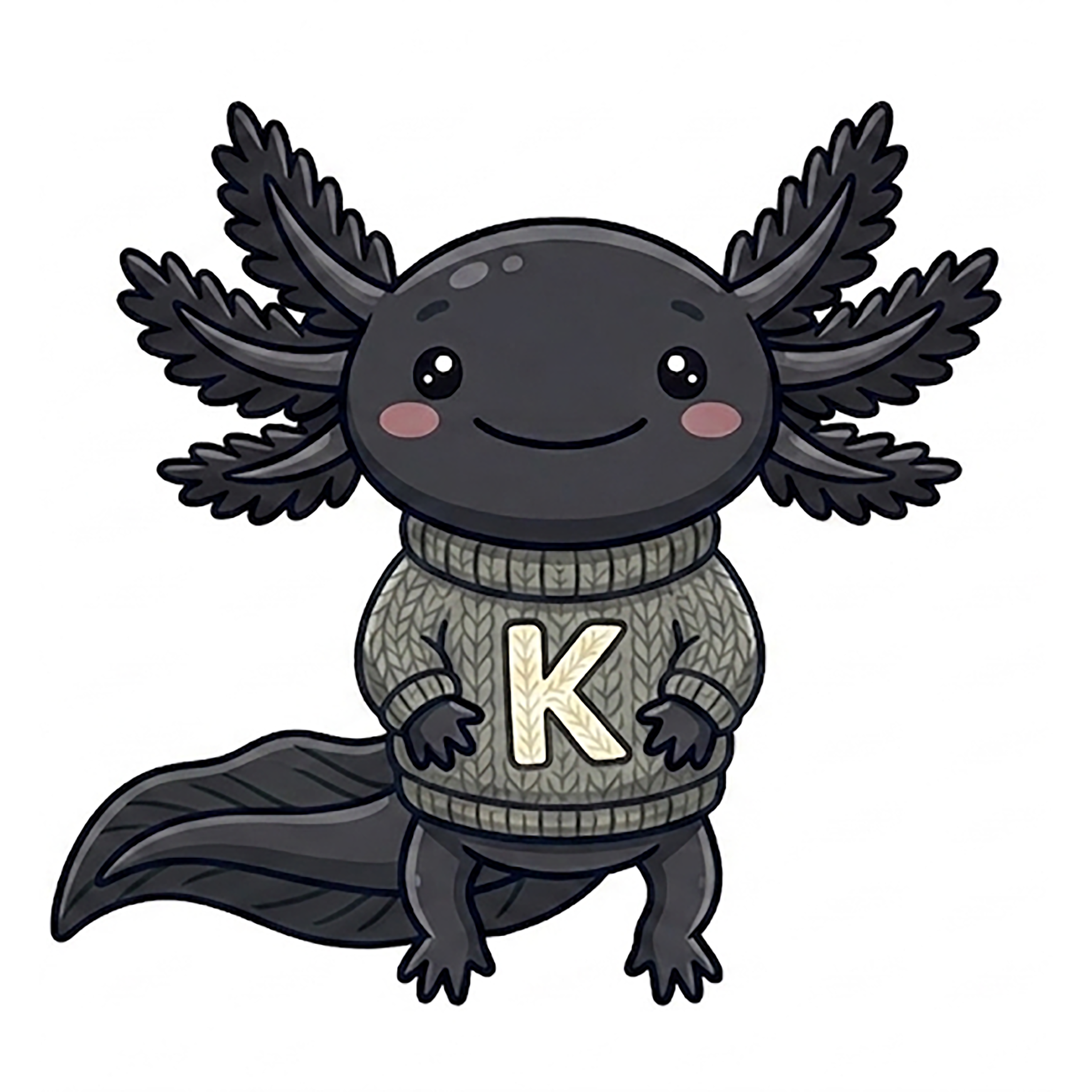 Illustration of Kiwi, a friendly axolotl character wearing a sweater